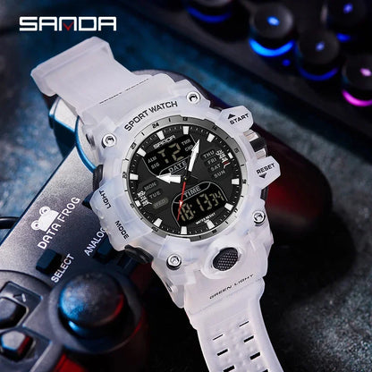 SANDA 6126 Digital Watch – Dual Display, Waterproof Military Sport, Alarm & Stopwatch