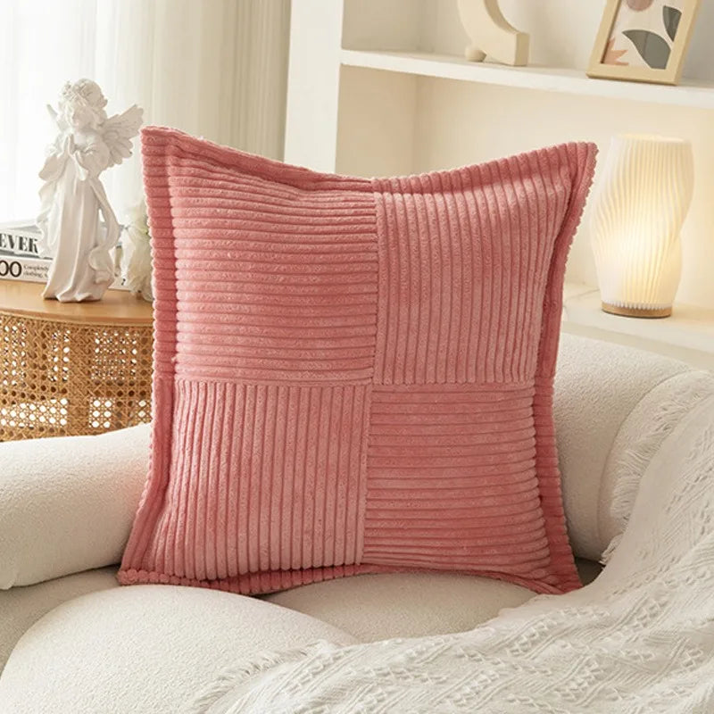 Broadside Ttriped Throw Cushion Cover 45x45cm Corduroy Pillow Covers with Splicing 18x18Inch Pillowcase for Sofa  Bed Livingroom