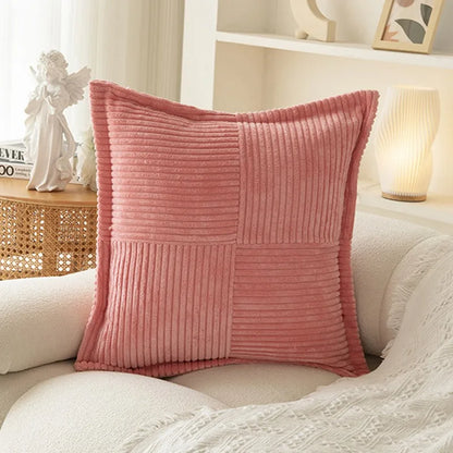 Corduroy Striped Throw Cushion Cover 45x45cm – Splicing Pillowcase for Sofa, Bed & Living Room