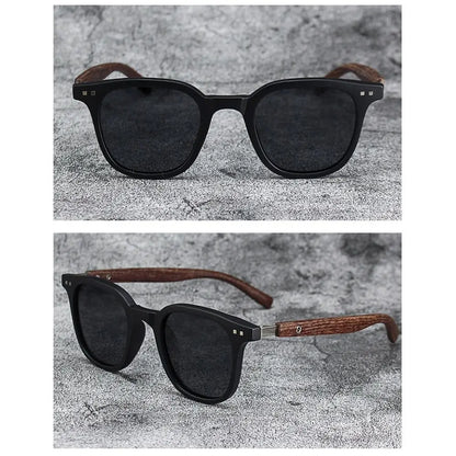 Retro Wood Grain Sunglasses – UV400 Square Frame for Men & Women