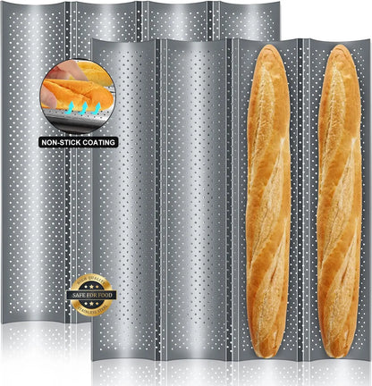 French Baguette Baking Pan – Non-Stick Wavy Bread Mold for Oven & Toaster
