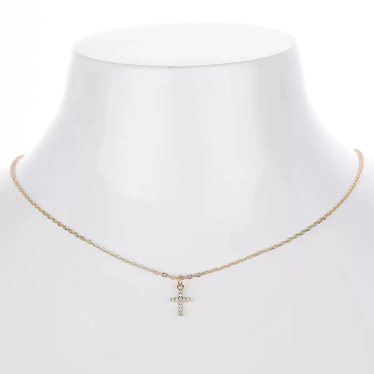 Cross Pendant Necklace – CZ Rhinestone Zinc Alloy Chain Necklace for Women