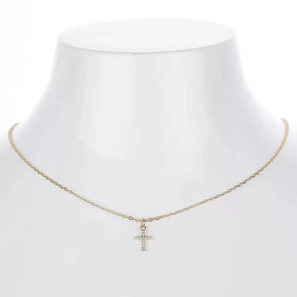 Cross Pendant Necklace – CZ Rhinestone Zinc Alloy Chain Necklace for Women