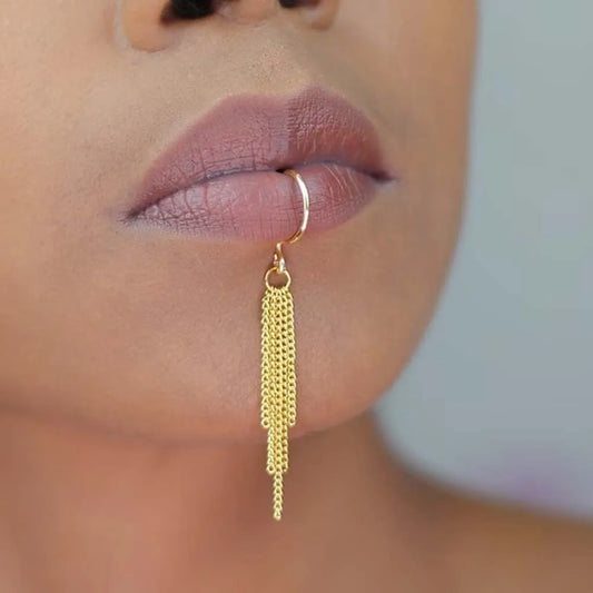 Stonefans Tassel Lip Cuff for Women Faux Piercing