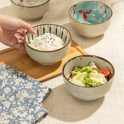 Japanese Style Round Ceramic Bowl – Household Tableware for Rice, Milk, Oats & Breakfast