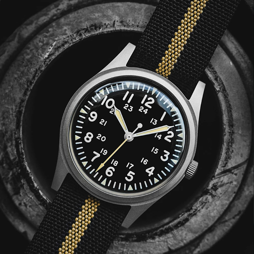 Military Watches for Men 34.5mm Quartz Super 2035 Movement Luminous Retro Wristwatch with Rugged Nylon Band 50m Waterproof - BeeTrendyShop.COM