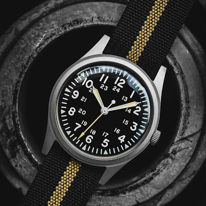 Military Watches for Men 34.5mm Quartz Super 2035 Movement Luminous Retro Wristwatch with Rugged Nylon Band 50m Waterproof - BeeTrendyShop.COM