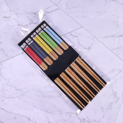 5-Pair Cute Multi-Color Bamboo Chopsticks Set – Non-Slip Household Wooden Tableware