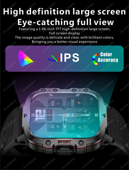 Military Smartwatch for Men – IP68 5ATM Waterproof, Outdoor Fitness Tracker, Health Monitor, Bluetooth