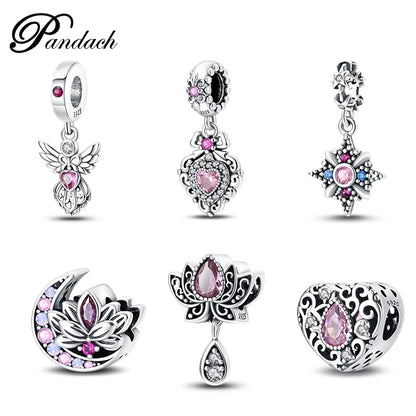 925 Sterling Silver Classic Retro Lotus Heart-Shaped Charms Beads Fit Original Pandach Bracelets Fine DIY Anniversary Jewelry