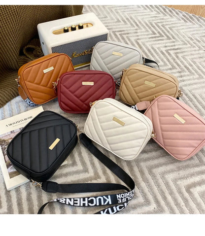 High quality women's PU rolling strip camera bag shoulder bag mobile phone bag casual crossbody bag - BeeTrendyShop.COM