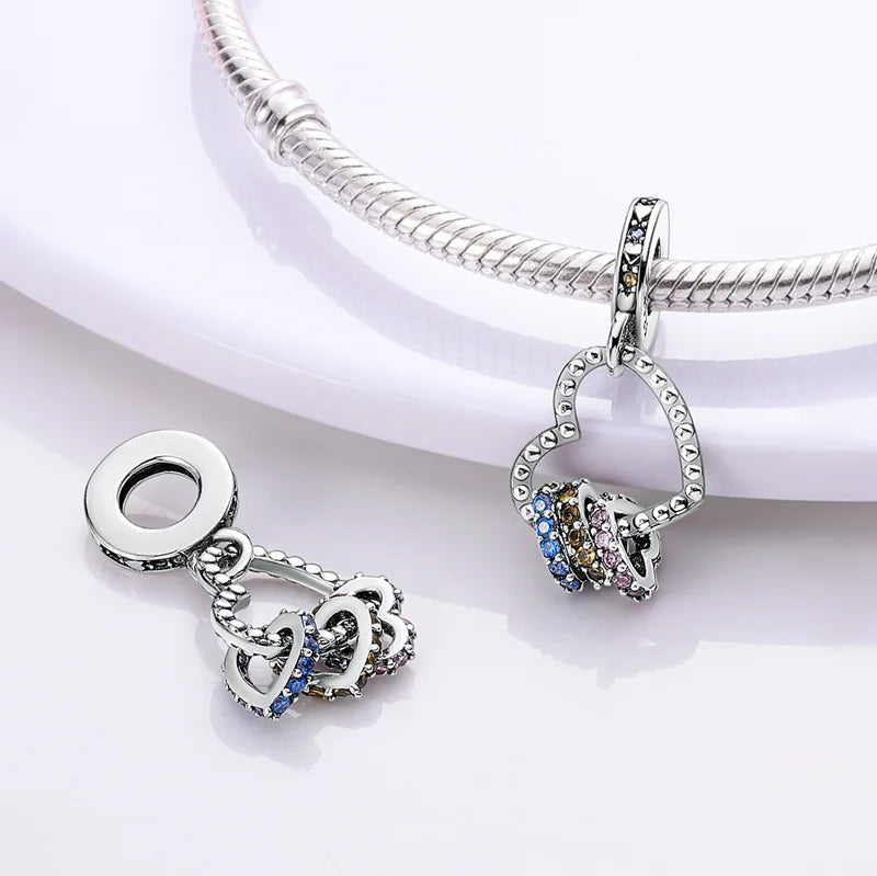925 Sterling Silver Love Heart Family Charm Bead – DIY Jewelry Gift for Women