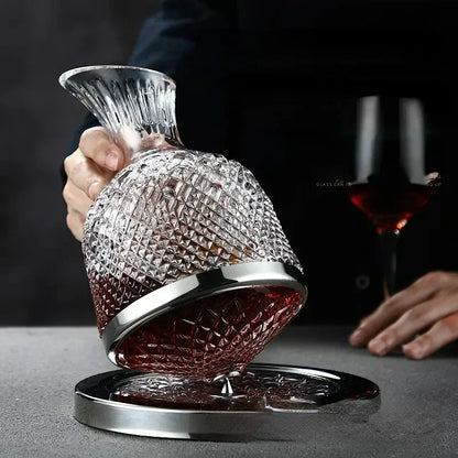 360° Rotating Wine Decanter – 1500ml Crystal Glass Aerator Jug