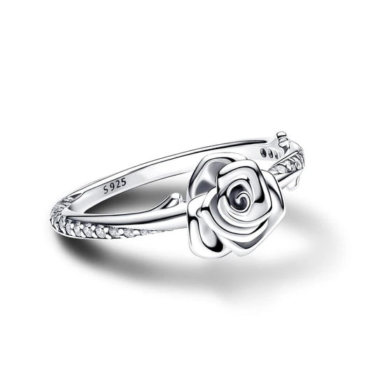 Hot Sale 925 Silver Rose in Bloom Ring For Women Exquisite Style Fashionable For Parties Wedding Luxury DIY Jewelry Fine Gifts