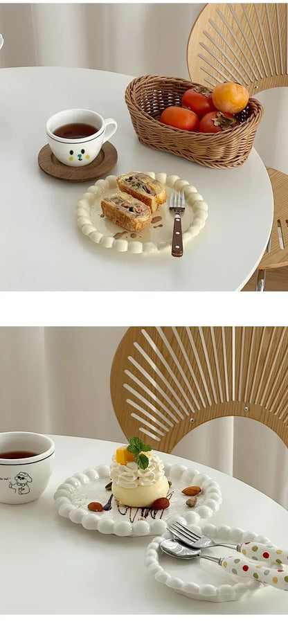 French-Style Beaded Ceramic Dessert Plate – Ins Style Breakfast & Ornament Serving Dish