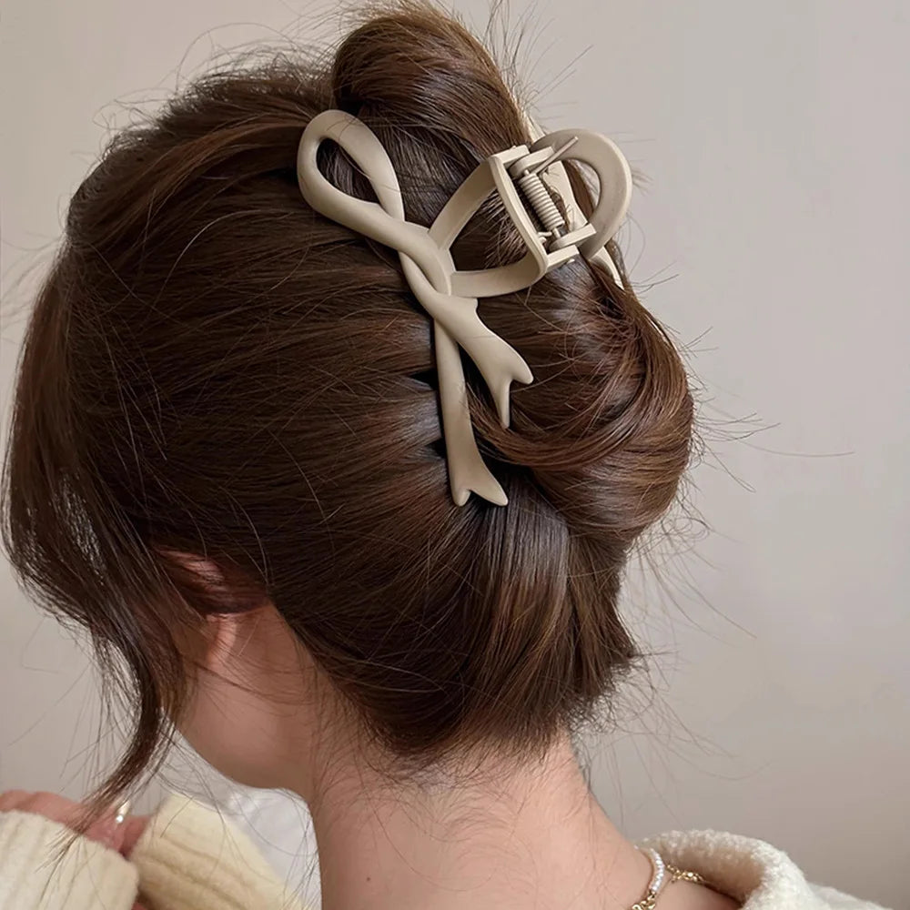 Matte Ribbon Bow Hair Claw Clip – Vintage Shark Ponytail Barrette for Women