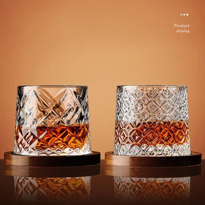 Spinning Whiskey Tumbler Glass – Rotating Crystal Brandy Cup