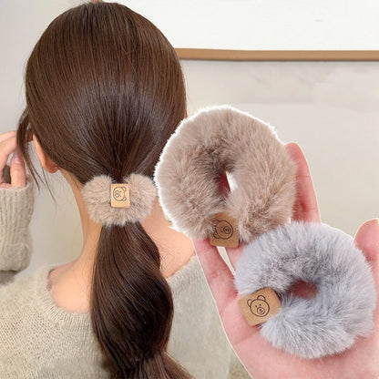 Korean Plush Bear Scrunchies - High Elastic Hair Ties - BeeTrendyShop.COM