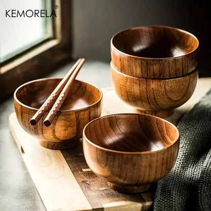 Natural Wooden Rice Bowl – Household Salad, Ice Cream & Fruit Food Storage Tableware