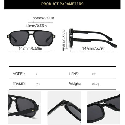 Retro Double Bridge Square Sunglasses – Luxury Rivet Design UV400 Unisex
