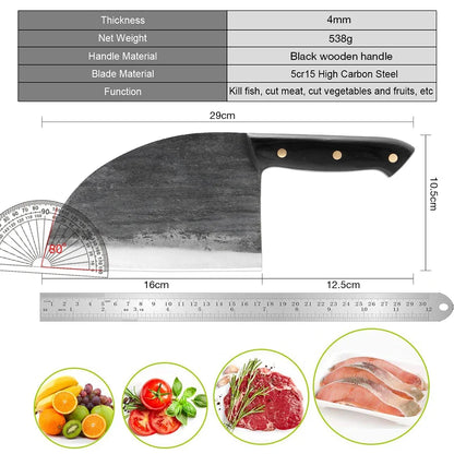 Handmade Forged Cleaver Chef Knife – Full Tang High Hardness Steel Butcher Knife