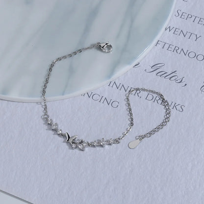 VENTFILLE 925 Silver Diamond Butterfly Bracelet – Adjustable Flower Jewelry for Women