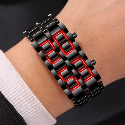 Fashion Mens Digital Lava Wrist Watch Men Black Full Metal Red Blue LED Display Watches Gifts for Male Boy Sport Creative Clock - BeeTrendyShop.COM
