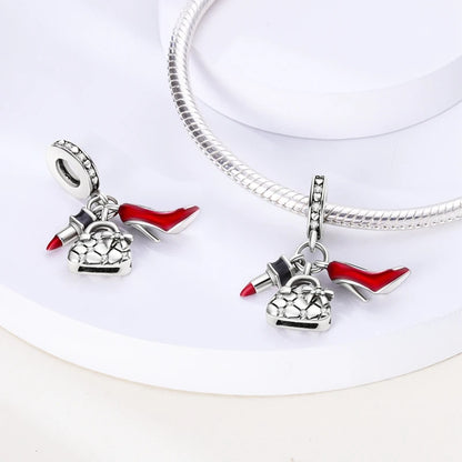 925 Sterling Silver Red Wine, Chili & Dumbbell Charm Bead – Fun DIY Jewelry