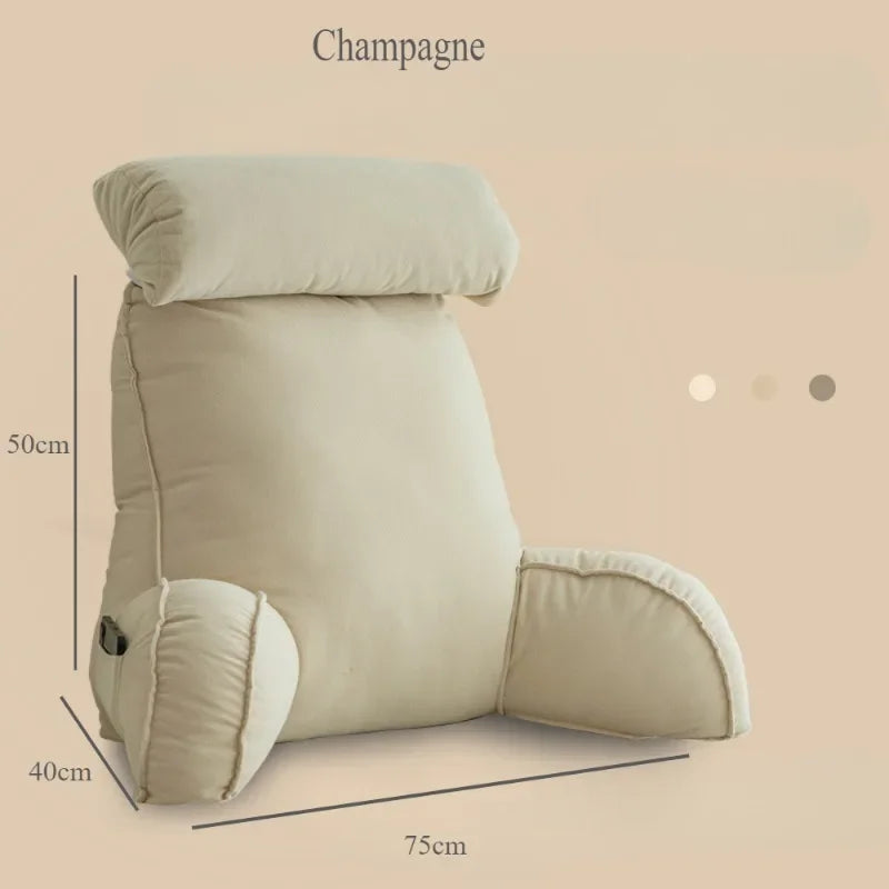 Headboard Backrest Pillow with Armrests 75x40x50cm – Washable Neck & Waist Protection Cushion for Bed & Sofa