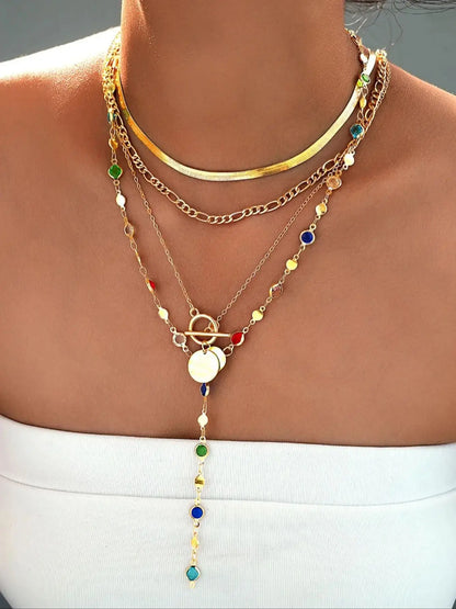 Vintage Gemstone Layered Necklace Set (3/4-Piece)