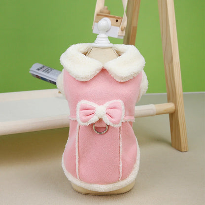 Cozy Winter Dog Jacket with Bow - Warm Plush Coat for Small Dogs - BeeTrendyShop.COM