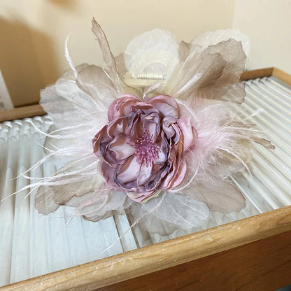 Pink Flower Hair Claw Clip – Sweet Lace Big Hairpin for Women