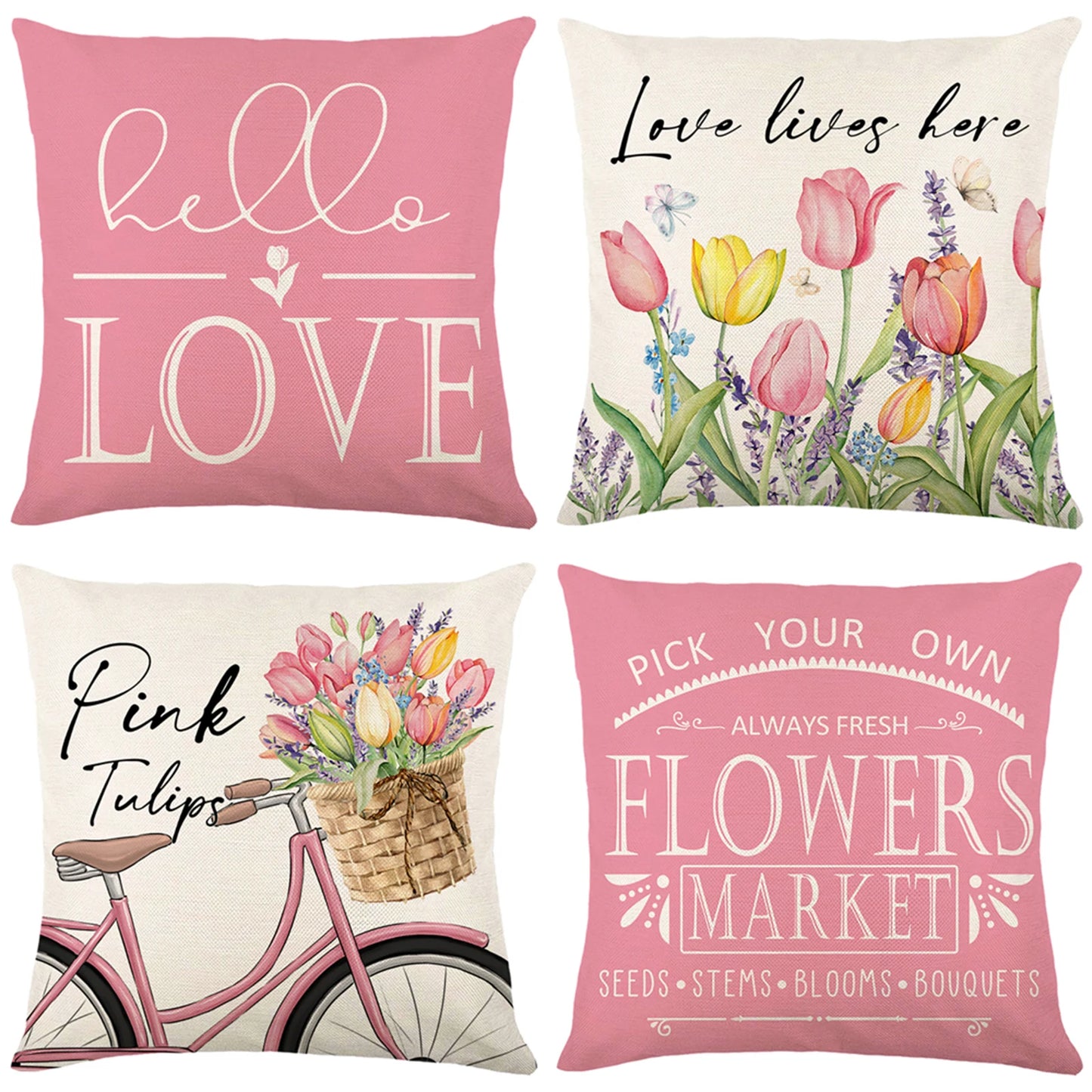 4-Piece Floral Linen Throw Pillow Cases – Square Waist Protection Cushion Covers for Sofa & Bed 45x45CM