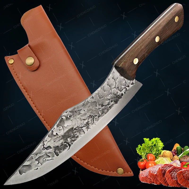Handmade Forged Meat Cleaver Chef Knives Butcher Boning Knife Kitchen Knives Fishing Knife Fruit Barbecue Knife with Cover