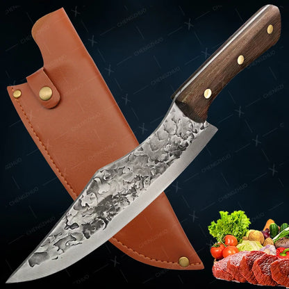 Handmade Forged Meat Cleaver & Boning Knife – Kitchen, Fishing & BBQ Knife with Cover
