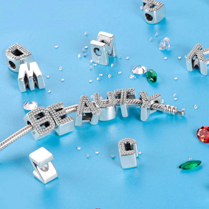 Charms 925 Silver Plated 26 Alphabet Letters Charms Beads Fit 3mm 925 Original Bracelets Fine DIY Birthday Jewelry Gifts