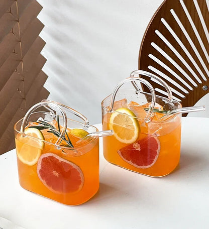 770ML Handbag Glass Beverage Cup with Straw – Cocktail Fruit Tea Juice Mug
