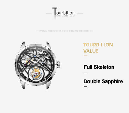 AESOP Flying Tourbillon Skeleton Mechanical Watch – Sapphire Mirror, Men's Luxury Timepiece