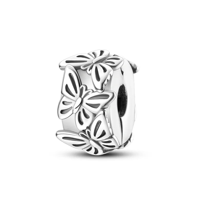 925 Sterling Silver Colorful Butterfly Cherry Flower Fashions Beads Clip Charm for Original DIY Bracelet Fine Jewellery