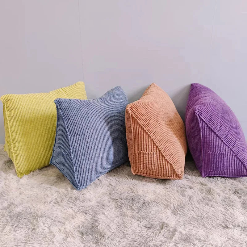 Corduroy Triangle Backrest Pillow 40x36x20cm – Wedge Reading & Support Cushion with Side Pocket for Bed, Sofa & Office