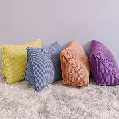 Corduroy Triangle Backrest Pillow 40x36x20cm – Wedge Reading & Support Cushion with Side Pocket for Bed, Sofa & Office