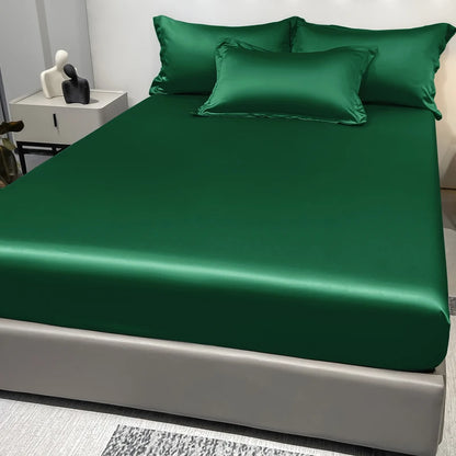 Modern Satin Ice Silk Solid Color Fitted Sheet – Smooth Bedroom Bedspread (Excluding Pillowcases)