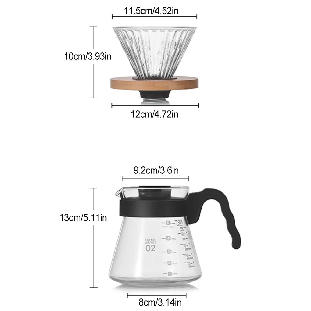 Glass Coffee Server 600ml Reusable Iced Tea Drink Pour Over Brewing Drip Household Camp Pot Drinkware Accessories