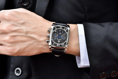 Relogio Masculino Mens Watches Top Luxury Brand BENYAR Chronograph Leather Quartz Watch Men Military Sport Rectangle Wristwatch - BeeTrendyShop.COM