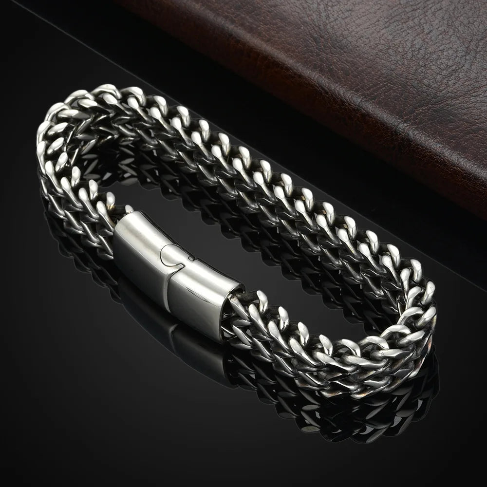 Stainless Steel Magnetic Buckle Bracelet – Fish Scale Braided Chain | Unisex