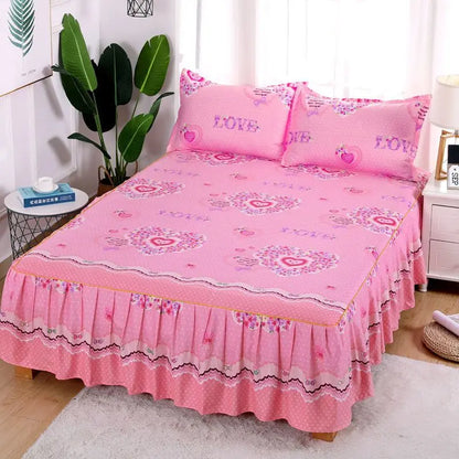 Flower Bedspread Non-Slip Bed Sheet Set – Soft Home Bedding Cover for King & Queen Size (1.5M/1.8M/2M)