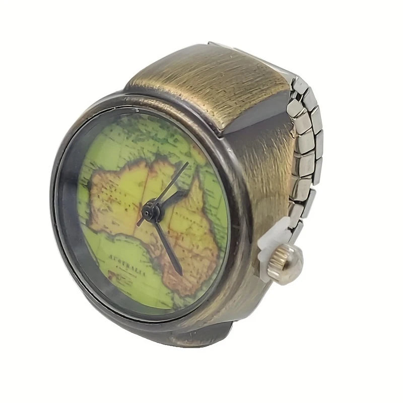 Retro Map Face Ring Watch for Men and Women Fashion Trend Retro Quartz Watch Antique Copper Exquisite Small Gift Watch - BeeTrendyShop.COM