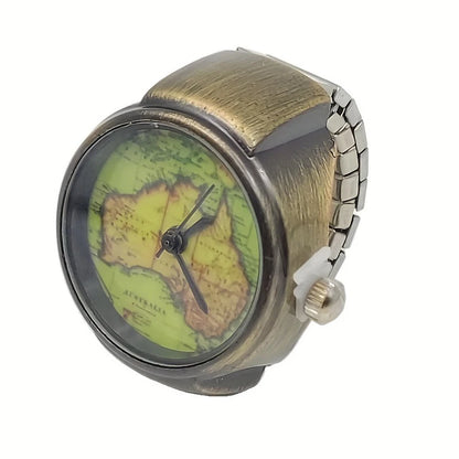 Retro Map Face Ring Watch for Men and Women Fashion Trend Retro Quartz Watch Antique Copper Exquisite Small Gift Watch - BeeTrendyShop.COM