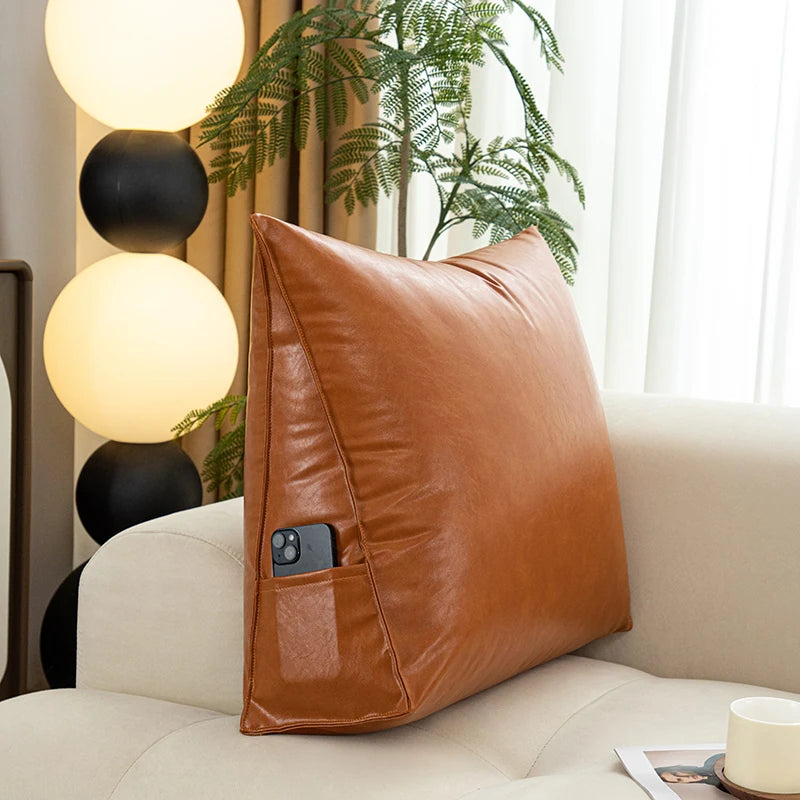 Waterproof PU Leather Triangle Headboard Cushion 60x20x50cm – Anti-Scratch Big Backrest for Bed & Tatami