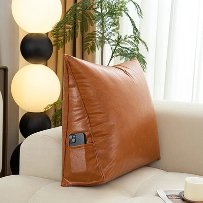 Waterproof PU Leather Triangle Headboard Cushion 60x20x50cm – Anti-Scratch Big Backrest for Bed & Tatami